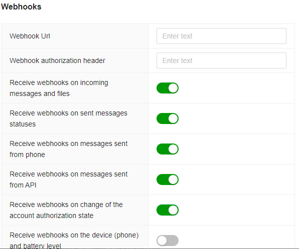 הגדרות webhooks נכנסות